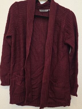 jason maxwell Burgundy Open-Front Knit Cardigan with Pockets